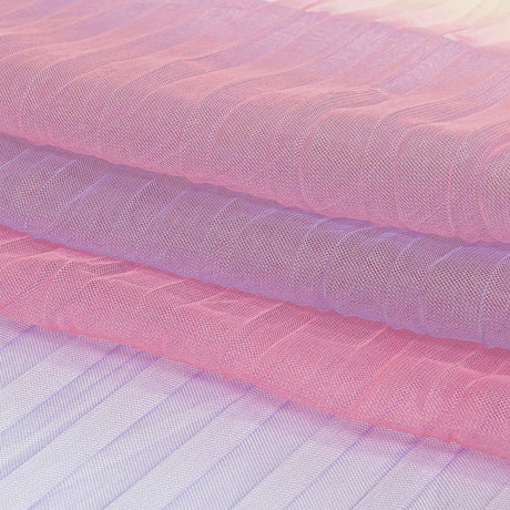 Purple, Pink and Yellow Ombre Stripes Pleated Tulle