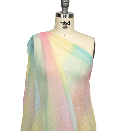 Sea Pink, Yellow and Blue Gradient Stripes Pleated Tulle