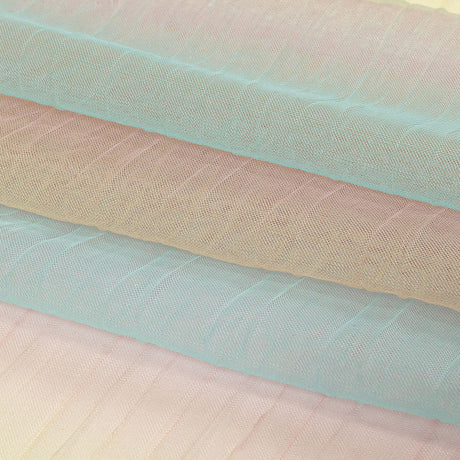 Sea Pink, Yellow and Blue Gradient Stripes Pleated Tulle