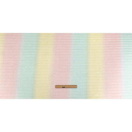 Sea Pink, Yellow and Blue Gradient Stripes Pleated Tulle