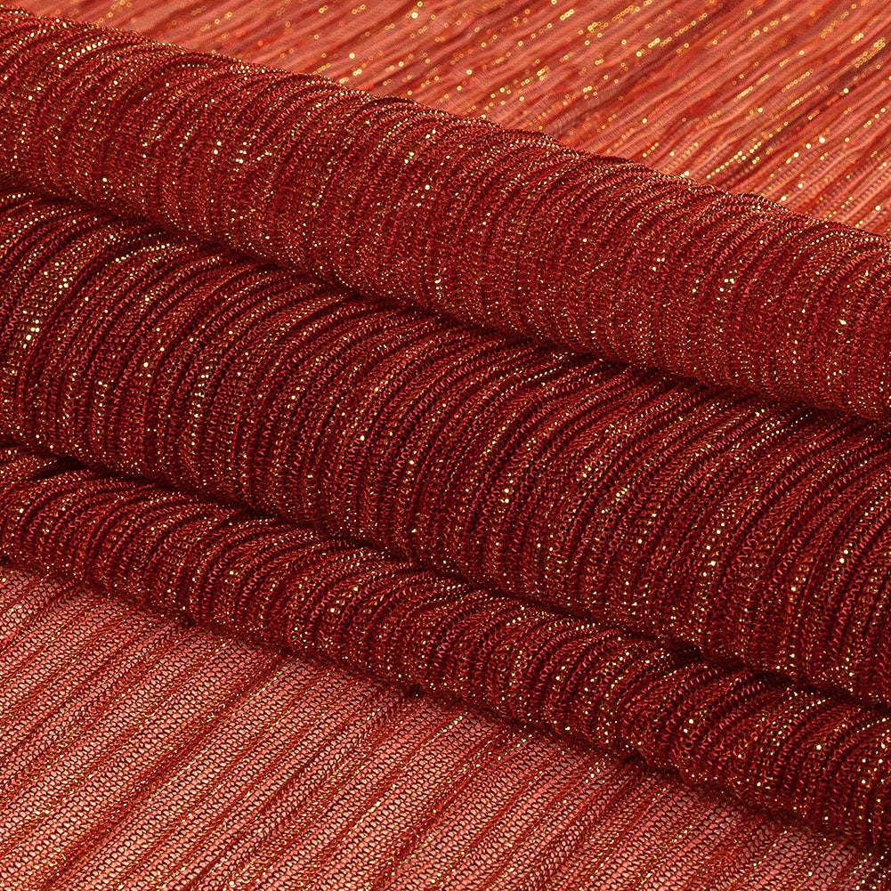 Metallic Stretch Plisse - Tomato and Gold - Natalia Collection