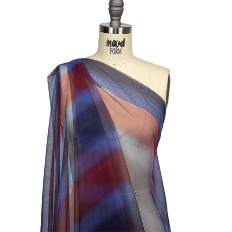 Ombre Stripes Shadow Tulle - Red, Mazarine Blue and Navy
