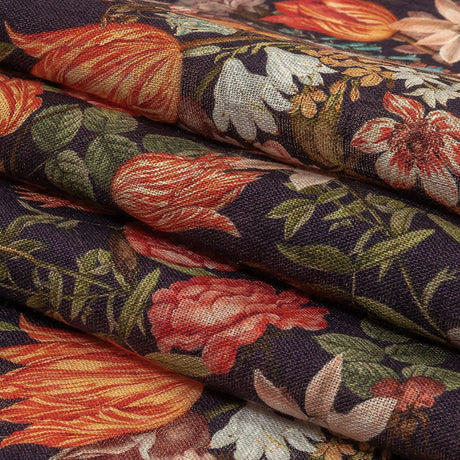 Red, Orange and Eggplant Bouquets Lightweight Linen Woven