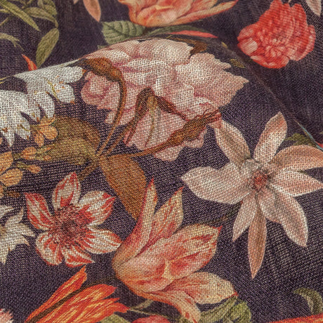 Red, Orange and Eggplant Bouquets Lightweight Linen Woven