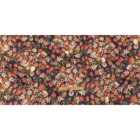 Red, Orange and Eggplant Bouquets Lightweight Linen Woven