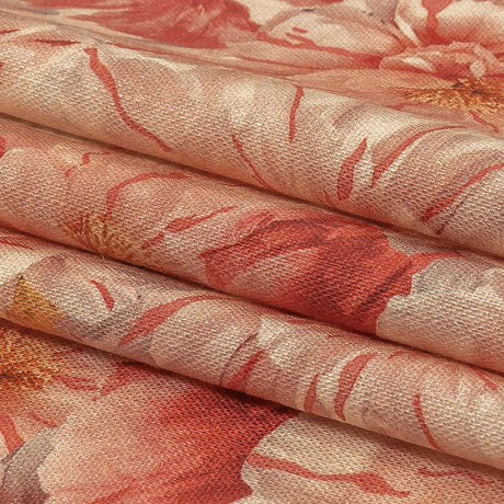 Pink, Red and Gray Packed Florals Stretch Linen and Rayon Woven