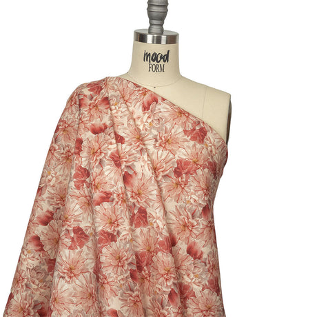 Pink, Red and Gray Packed Florals Stretch Linen and Rayon Woven