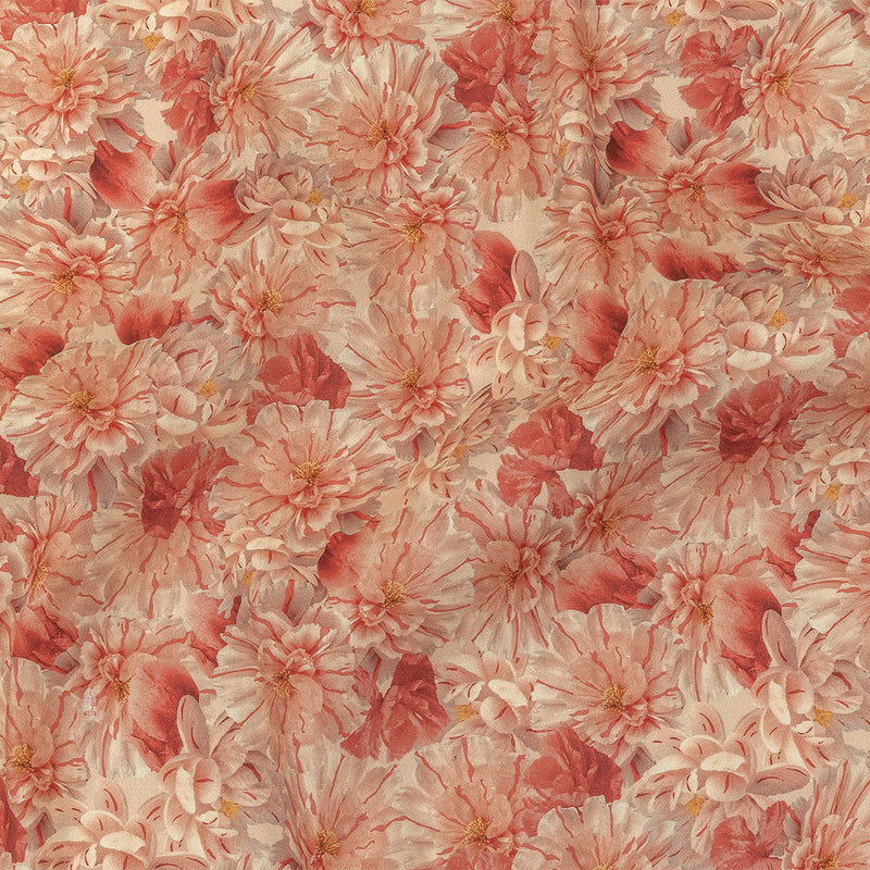 Pink, Red and Gray Packed Florals Stretch Linen and Rayon Woven