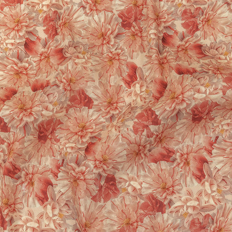 Pink, Red and Gray Packed Florals Stretch Linen and Rayon Woven