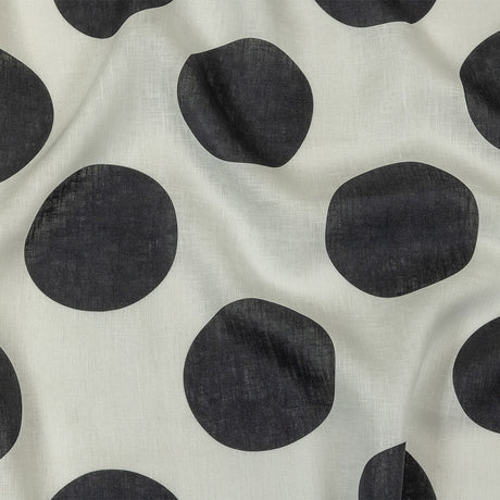 Medium Weight Linen Woven Print - Black and White Oversized Polka Dots