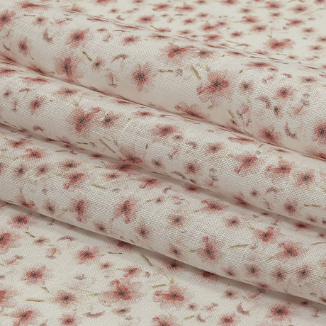 Pink and White Fluttering Flowers Medium Weight Linen Woven