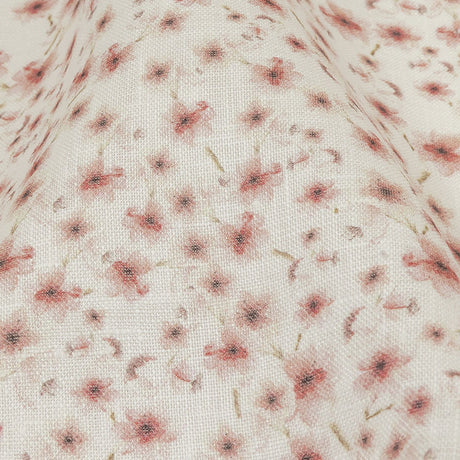 Pink and White Fluttering Flowers Medium Weight Linen Woven