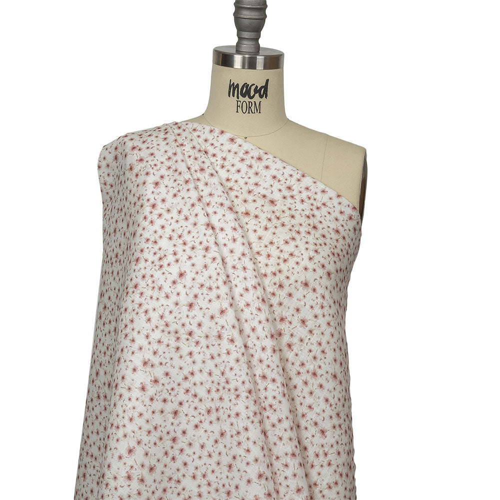 Pink and White Fluttering Flowers Medium Weight Linen Woven
