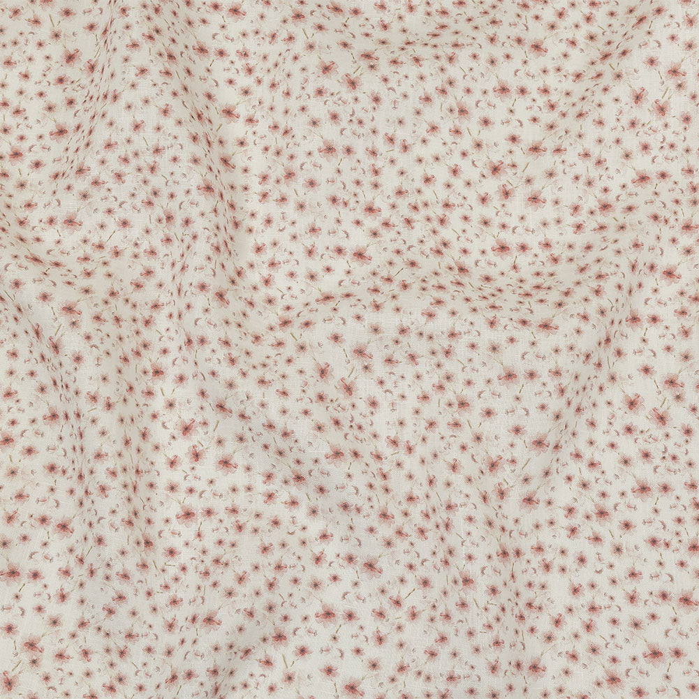 Pink and White Fluttering Flowers Medium Weight Linen Woven