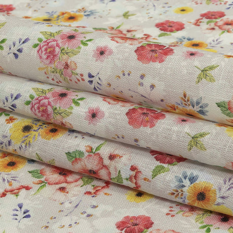 Pink, Yellow and Gray Wildflowers Medium Weight Linen Woven
