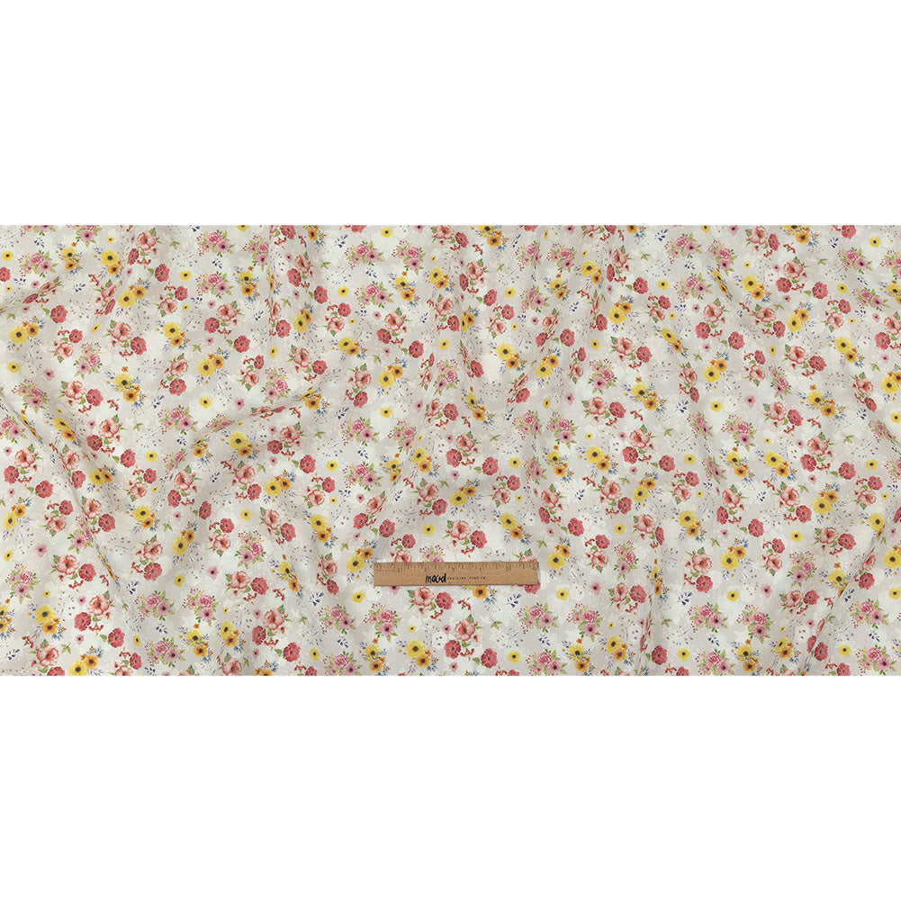 Pink, Yellow and Gray Wildflowers Medium Weight Linen Woven