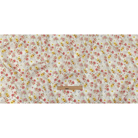 Pink, Yellow and Gray Wildflowers Medium Weight Linen Woven