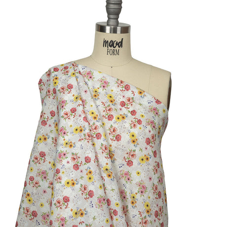 Pink, Yellow and Gray Wildflowers Medium Weight Linen Woven