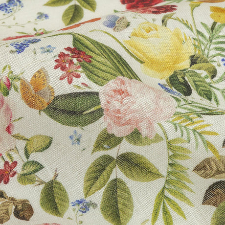Dark Pink, Yellow and Green Butterfly Garden Medium Weight Linen Woven