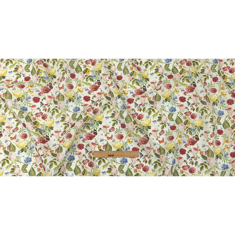Dark Pink, Yellow and Green Butterfly Garden Medium Weight Linen Woven
