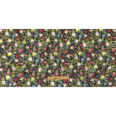 Black, Pink and Yellow Butterfly Garden Medium Weight Linen Woven