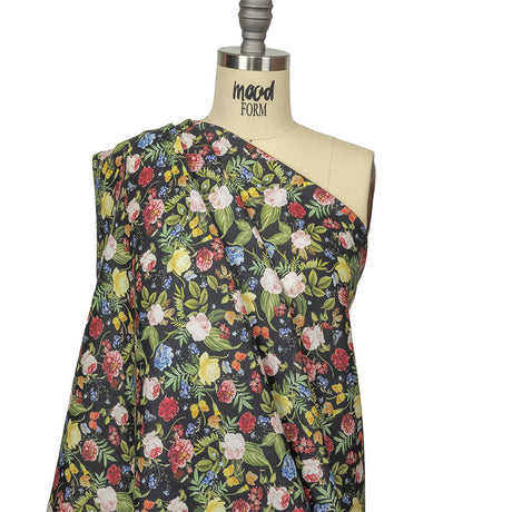 Black, Pink and Yellow Butterfly Garden Medium Weight Linen Woven