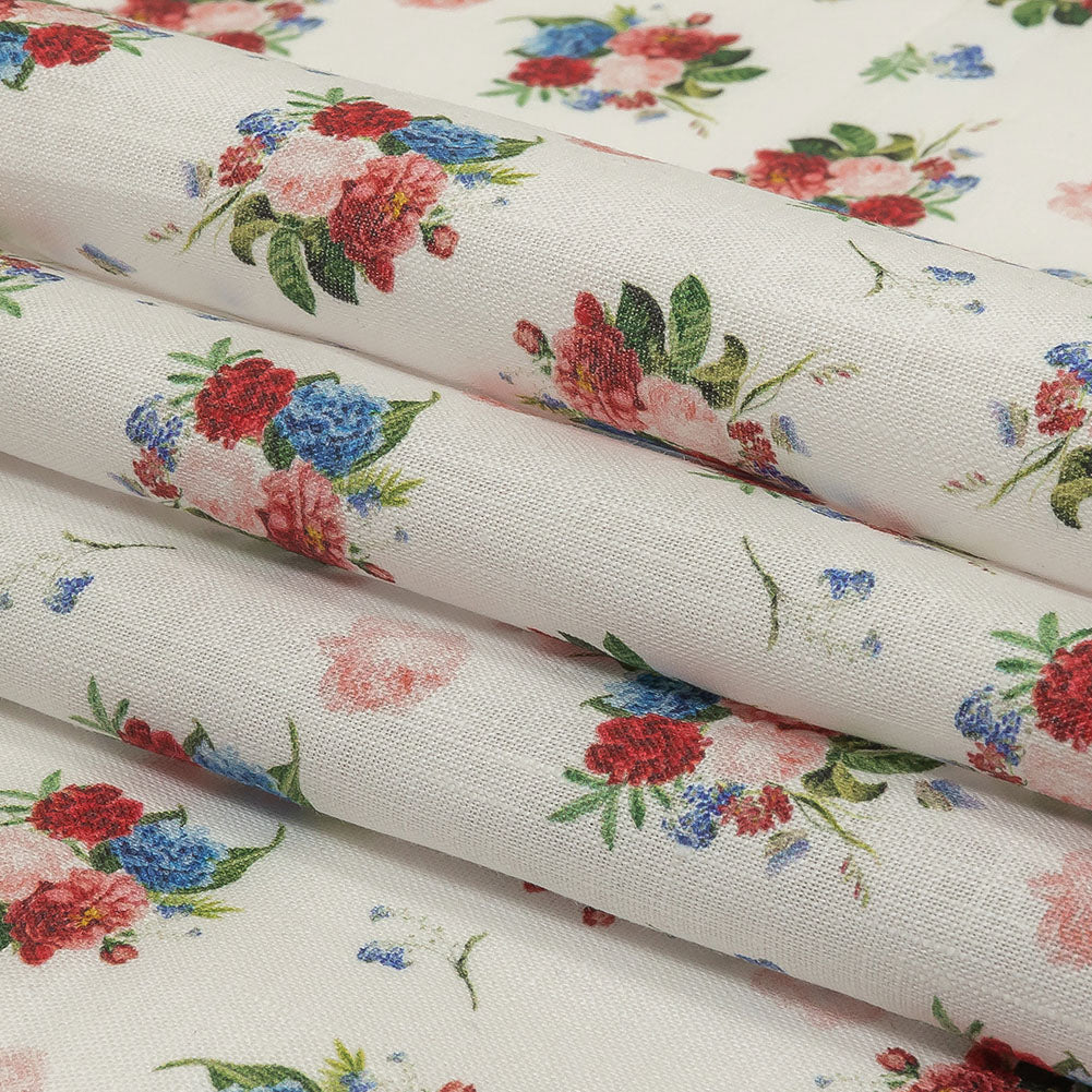 Pink, Blue and White Perfect Posies Medium Weight Linen Woven