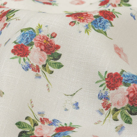 Pink, Blue and White Perfect Posies Medium Weight Linen Woven