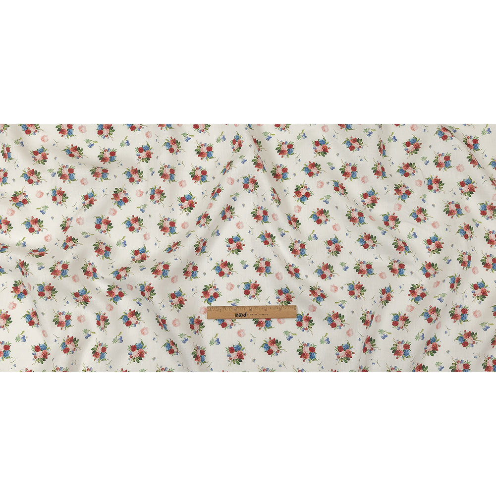 Pink, Blue and White Perfect Posies Medium Weight Linen Woven