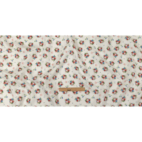 Pink, Blue and White Perfect Posies Medium Weight Linen Woven