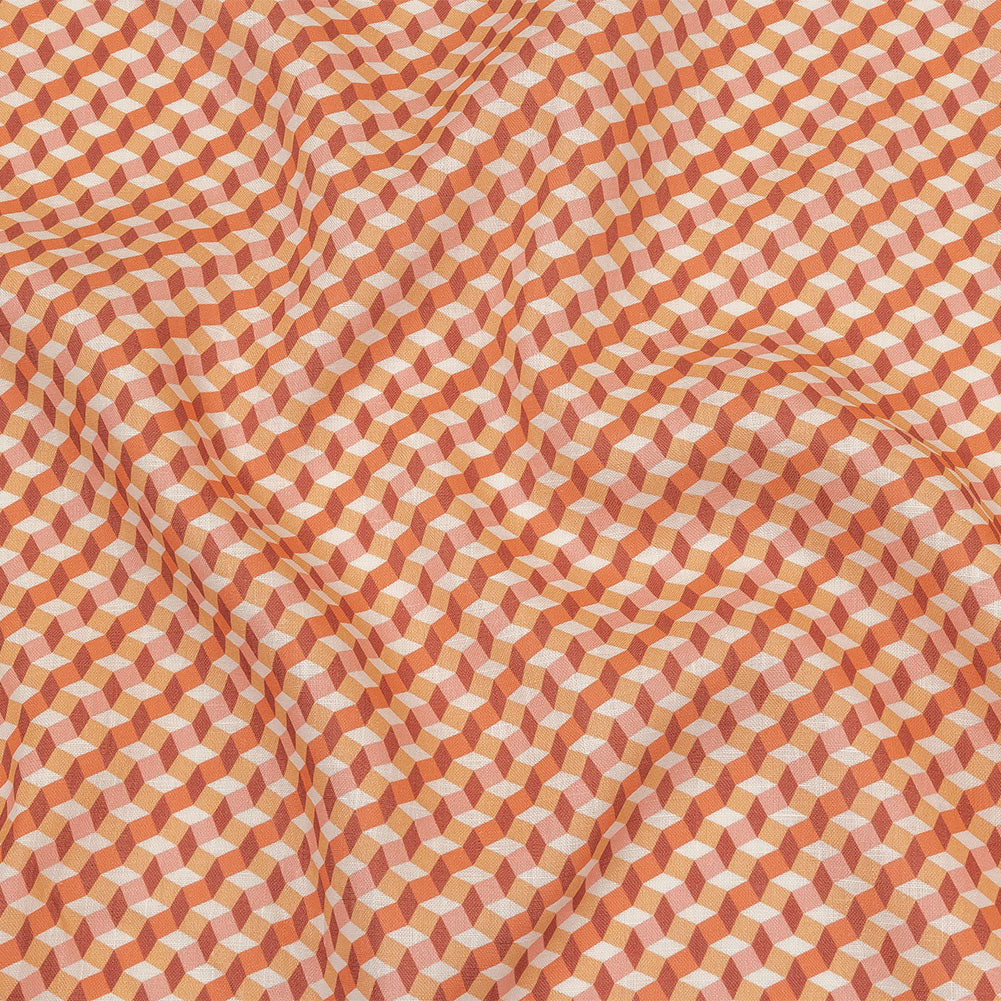 Pink, Creamsicle and Burgundy Diamond Illusion Medium Weight Linen Woven