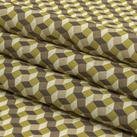 Olive, Brown and Beige Diamond Illusion Medium Weight Linen Woven