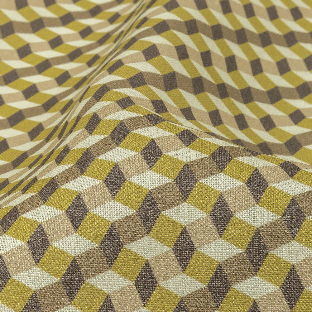 Olive, Brown and Beige Diamond Illusion Medium Weight Linen Woven