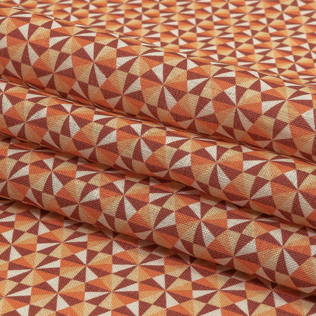 Orange, Pink and Dark Red Hexagon Pinwheels Medium Weight Linen Woven