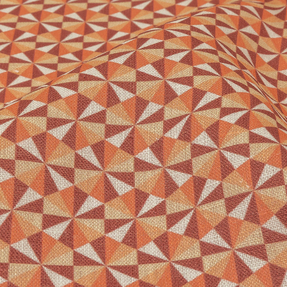 Orange, Pink and Dark Red Hexagon Pinwheels Medium Weight Linen Woven