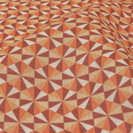 Orange, Pink and Dark Red Hexagon Pinwheels Medium Weight Linen Woven