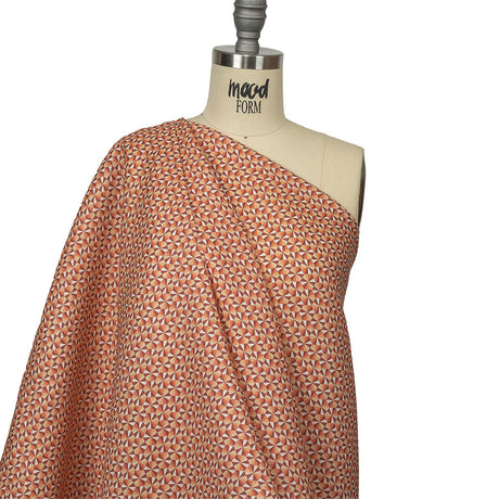 Orange, Pink and Dark Red Hexagon Pinwheels Medium Weight Linen Woven