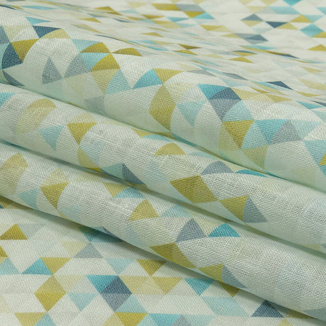 Blue, Lime and White Triangles Medium Weight Linen Woven