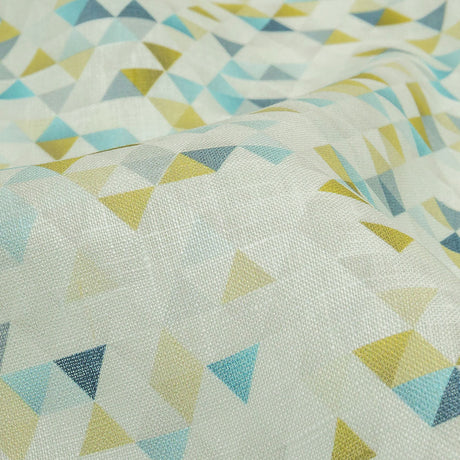 Blue, Lime and White Triangles Medium Weight Linen Woven