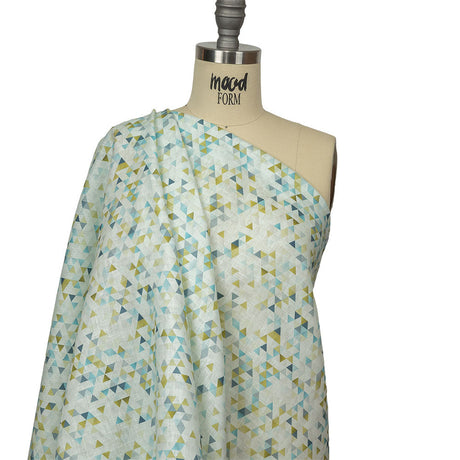 Blue, Lime and White Triangles Medium Weight Linen Woven