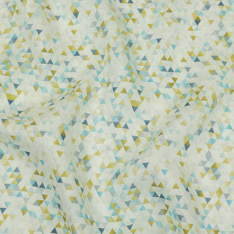 Blue, Lime and White Triangles Medium Weight Linen Woven