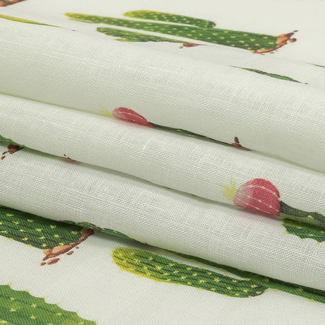 Green and Ivory Cactuses Medium Weight Linen Woven