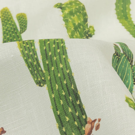 Green and Ivory Cactuses Medium Weight Linen Woven
