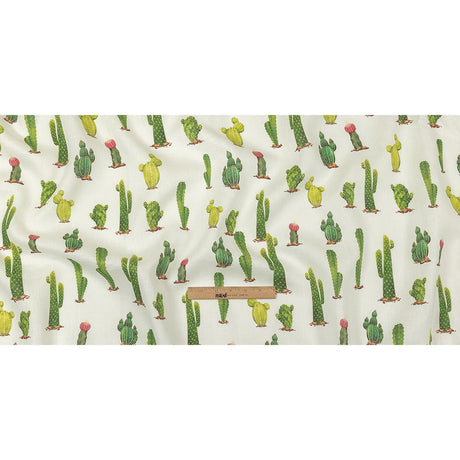 Green and Ivory Cactuses Medium Weight Linen Woven