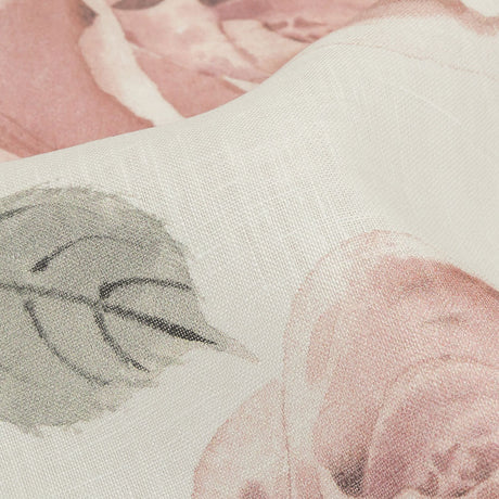 Dusty Pink, Gray and White Roses Medium Weight Linen Woven