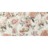Dusty Pink, Gray and White Roses Medium Weight Linen Woven