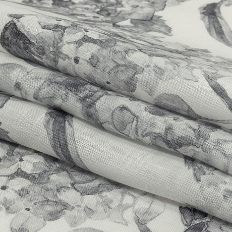 Gray and White Hydrangeas Medium Weight Linen Woven