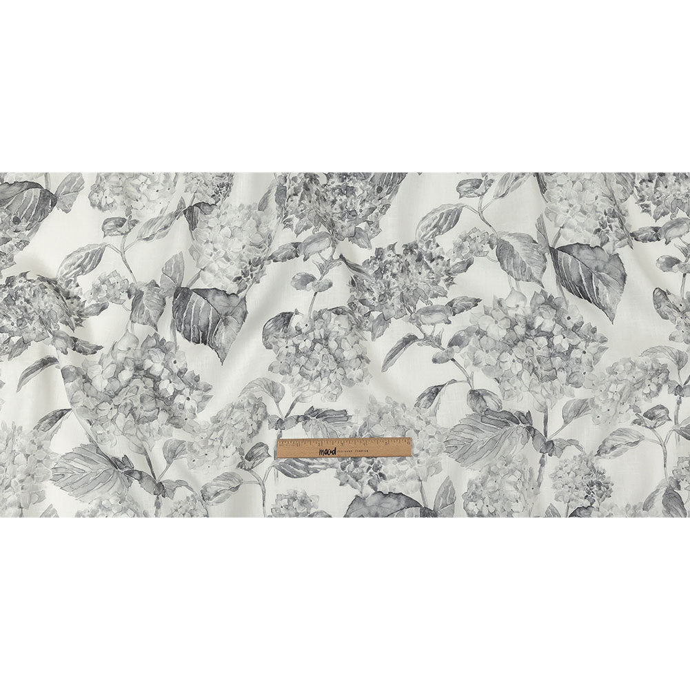 Gray and White Hydrangeas Medium Weight Linen Woven