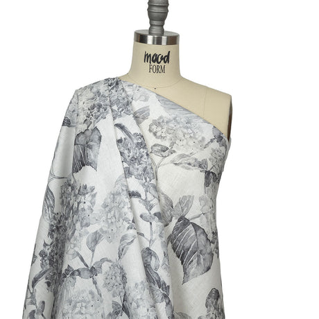 Gray and White Hydrangeas Medium Weight Linen Woven