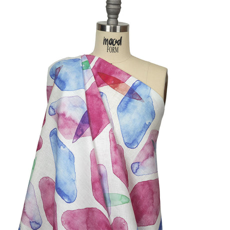Pink, Blue and Green Painterly Geometry Medium Weight Linen Woven
